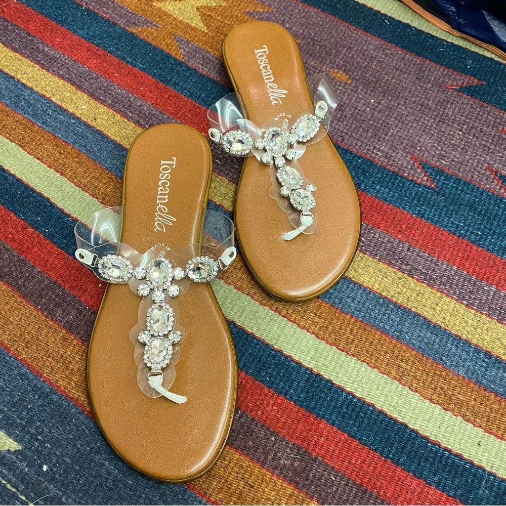 Toscanella dressy clear strap sandals with rhinestones/bling